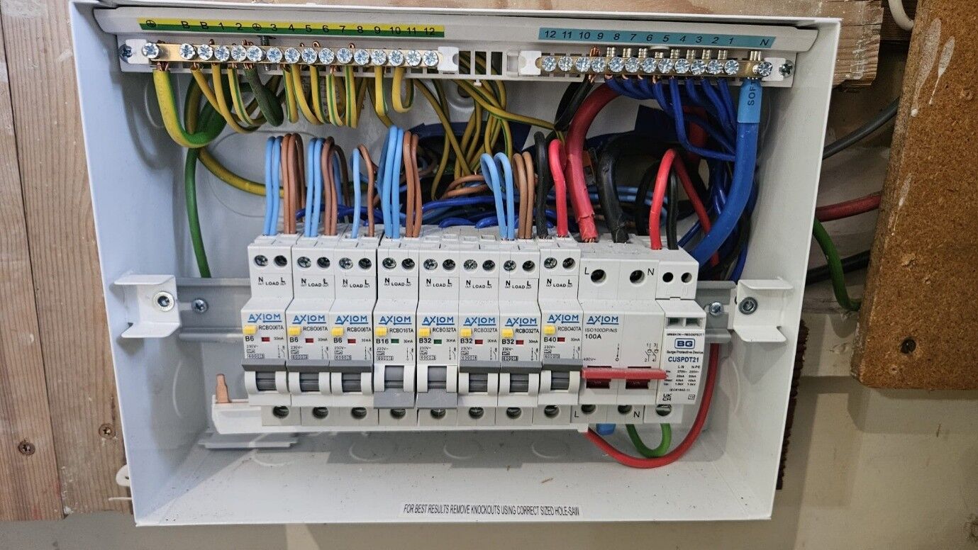 Consumer unit with new circuit breakers wired during an electrical upgrade