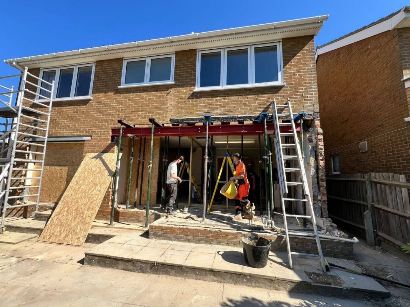 New structural beam supported on props during the Uxbridge rear kitchen extension